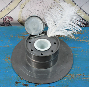 19th Century Large Pewter Ships Inkwell