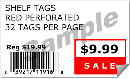 SSWBasics Unstrung Red/White Sale Price Non-Perforated Price Tags - 1¼”W x 1 7/8”H - Pack of 1000