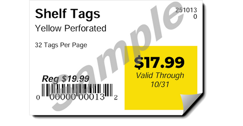 FREE SHIPPING! - Shelf Tags - YELLOW Price Tags, Count 32 per sheet (3200 Labels, 100 Sheets)