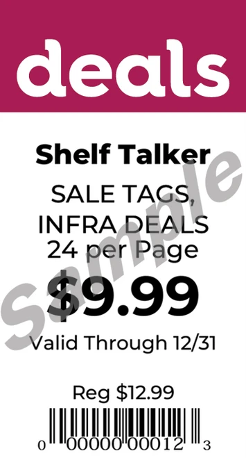 Shelf Talker Tags - DEALS INFRA Compatible Dual-Use Perforated Adhesive Tags, 24 Per Sheet (6000 Tags, 250 Sheets)