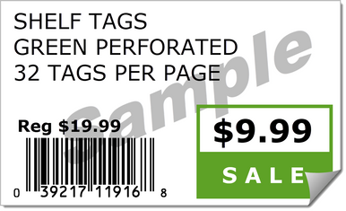 FREE SHIPPING! - Shelf Tags - GREEN Price Tags, Count 32 per sheet