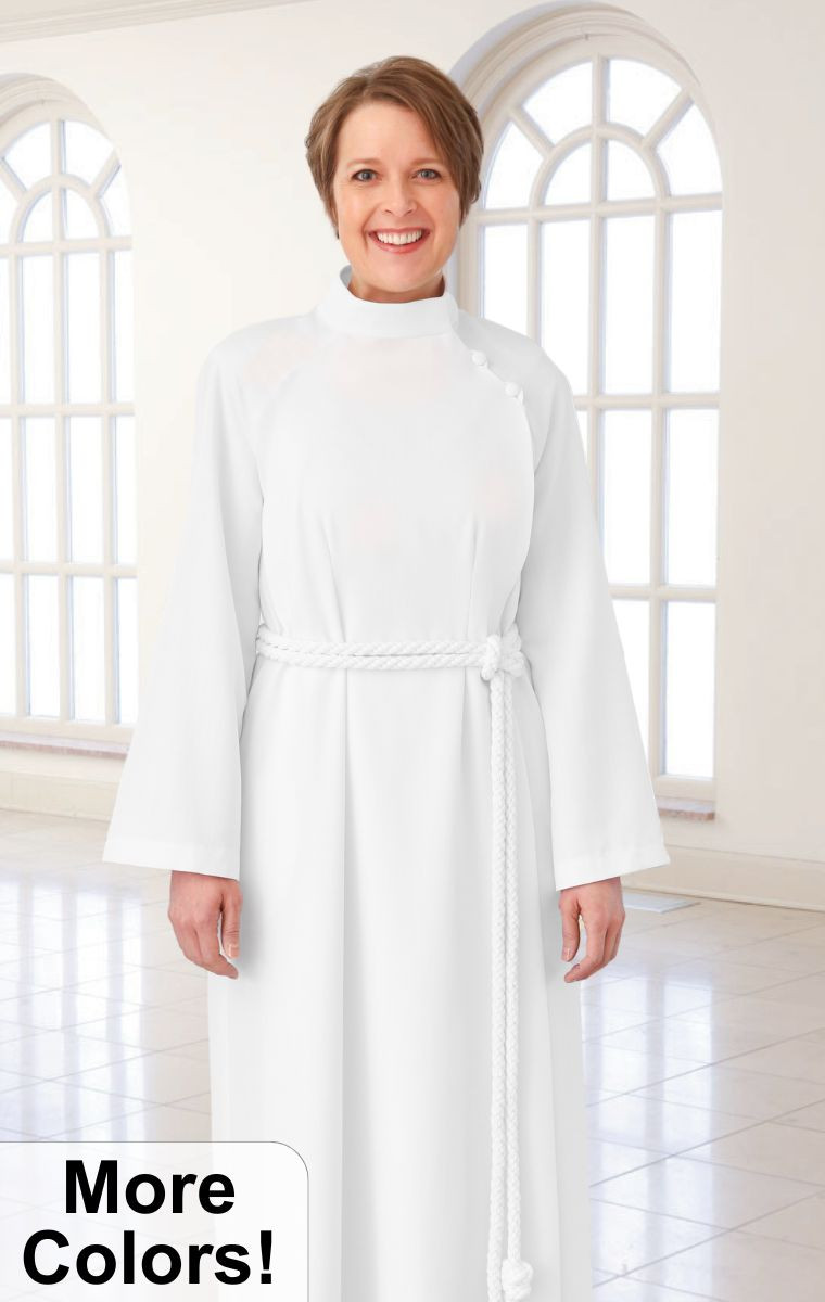 white clergy dress Womens Aw 33 Button Cassock Robe (White) making this robe not just a piece of clothing but a conduit for spiritual connection Redingote Flare Style Three-Quarter Length