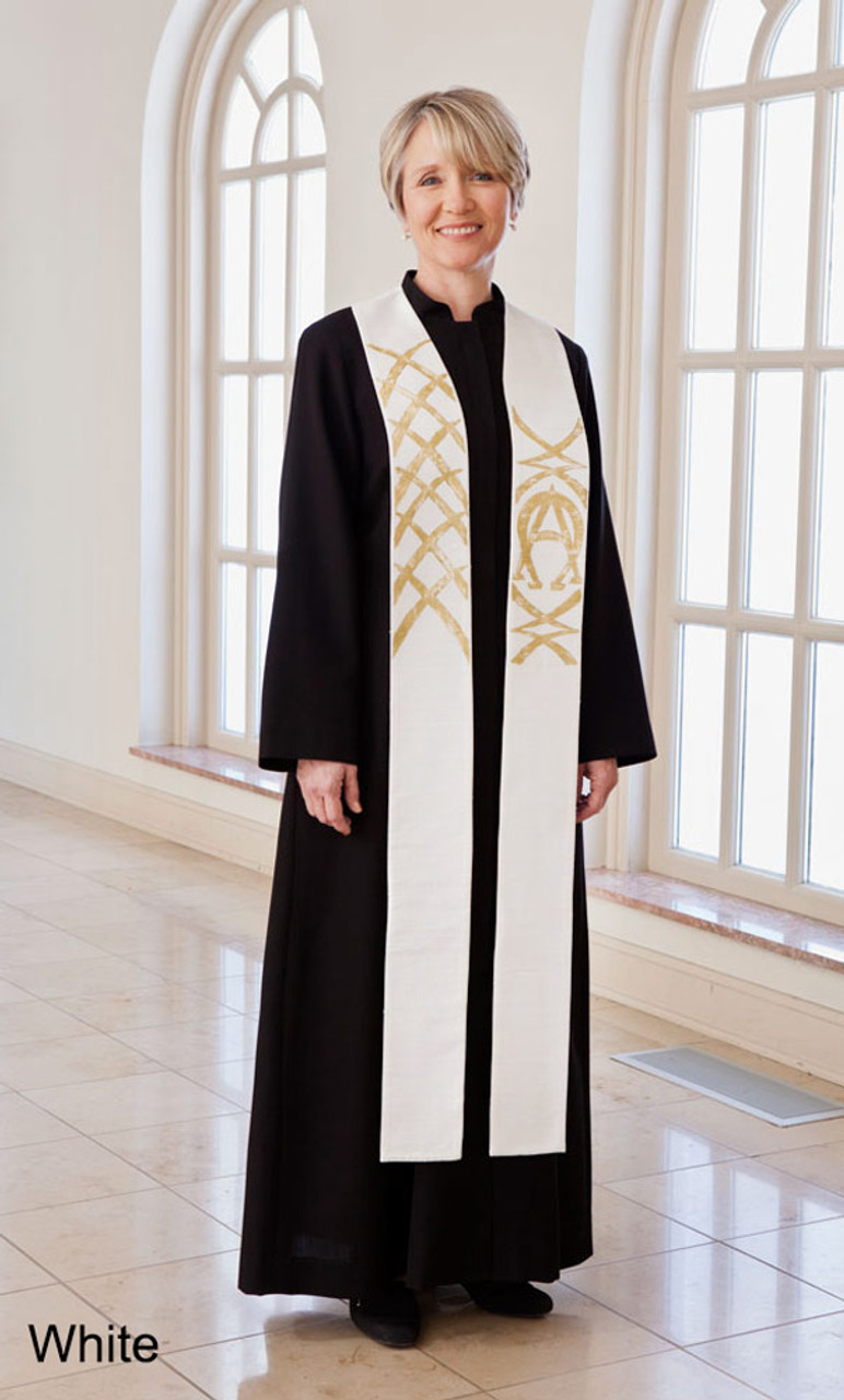 Clergy Surplice with Gold Alpha Omega Symbols - Clergy Apparel