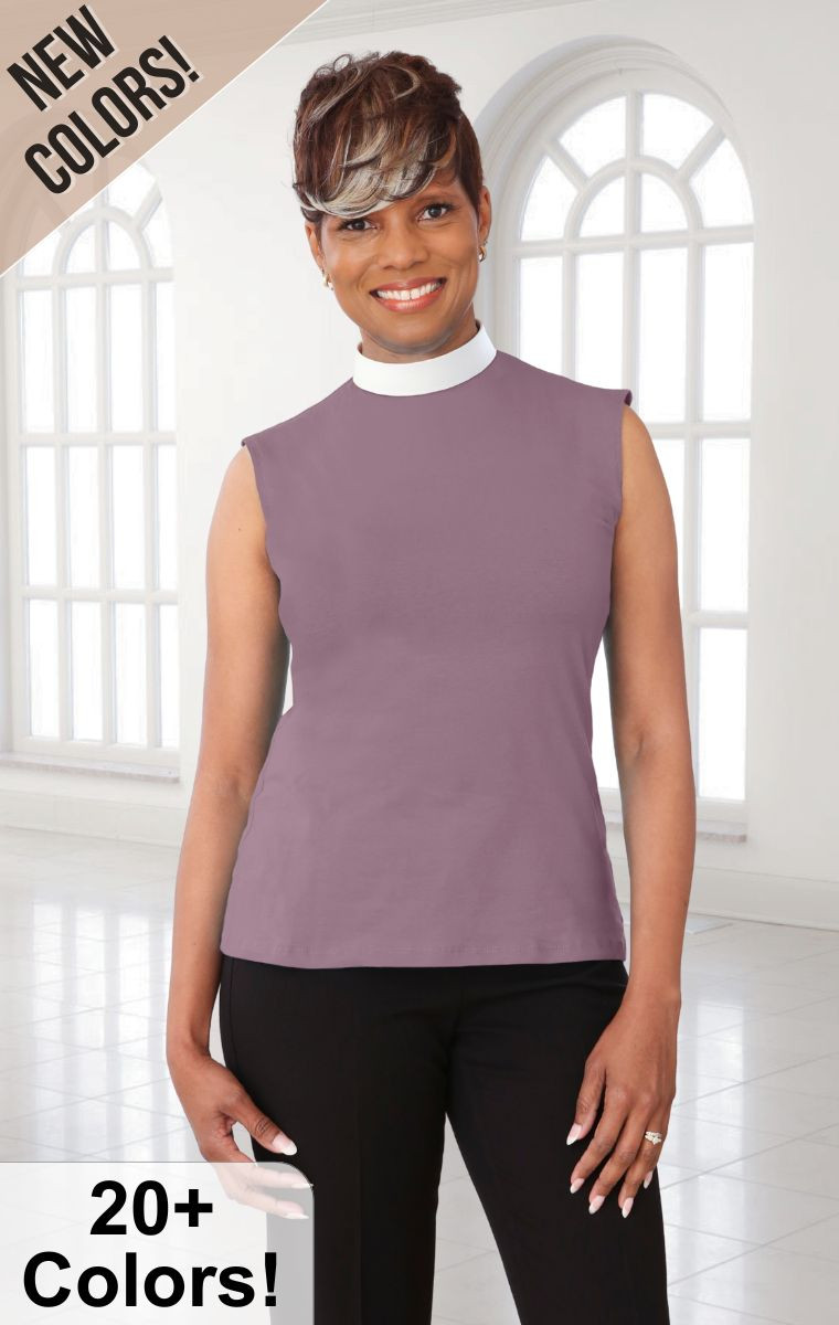 Sleeveless Knit Shirt with Neckband Collar | Sacred Stitches