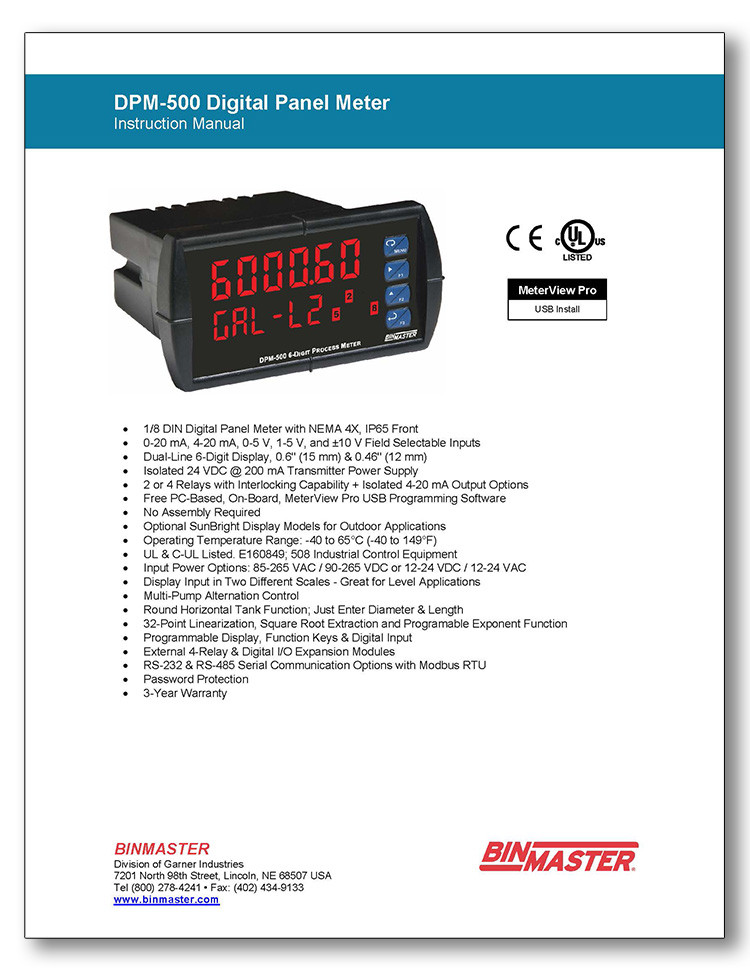 DPM-500 Digital Panel Meter Manual BinMaster