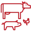 Livestock icon: a cow, hog, and chicken