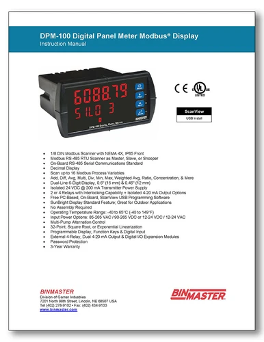 DPM-100 Digital Panel Meter Modbus Display Manual