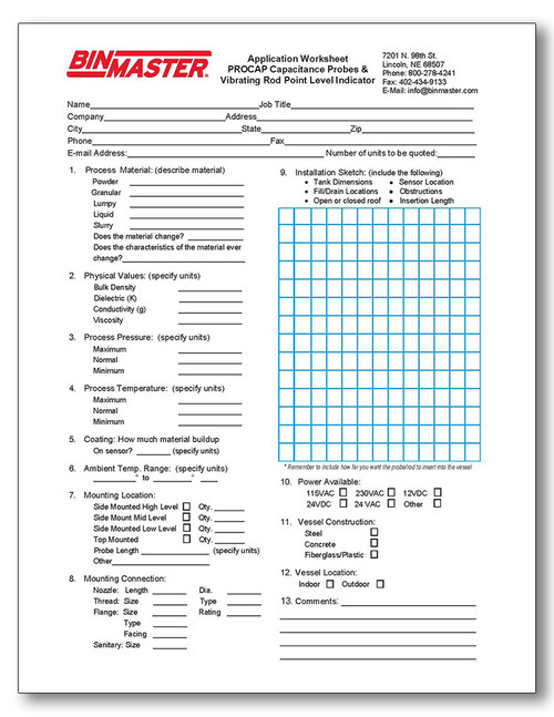 Capacitance Probes & Vibrating Rods Application Worksheet