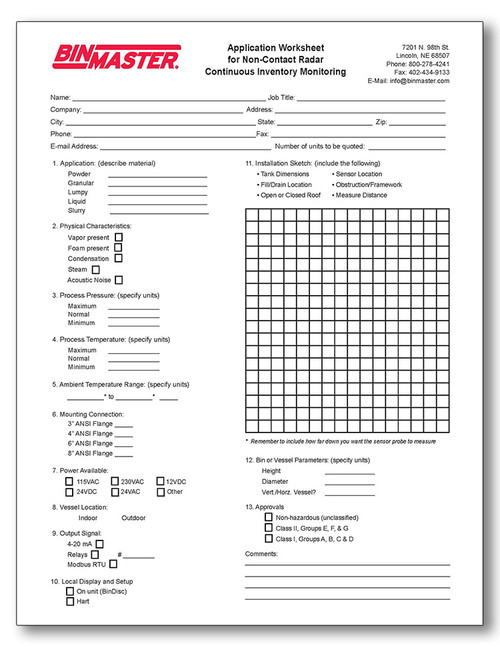 Non-Contact Radar Application Worksheet