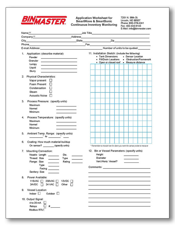 SmartSonic Ultrasonic Application Worksheet