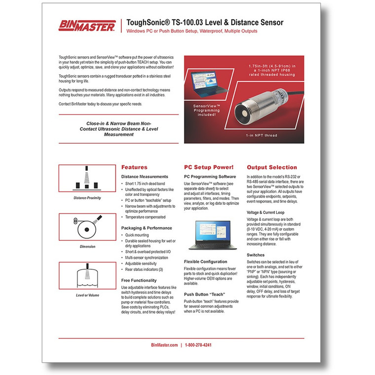 TS-100.03 with 1" NPT Level & Distance Sensor Data Sheet