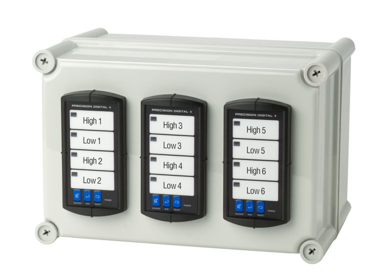 BinMaster Light Alarm Panel with 12 blinking LED lights displaying sensor status