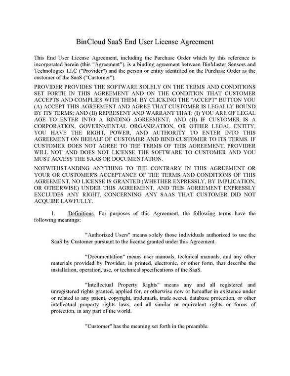 BinCloud SaaS End User License Agreement (EULA)