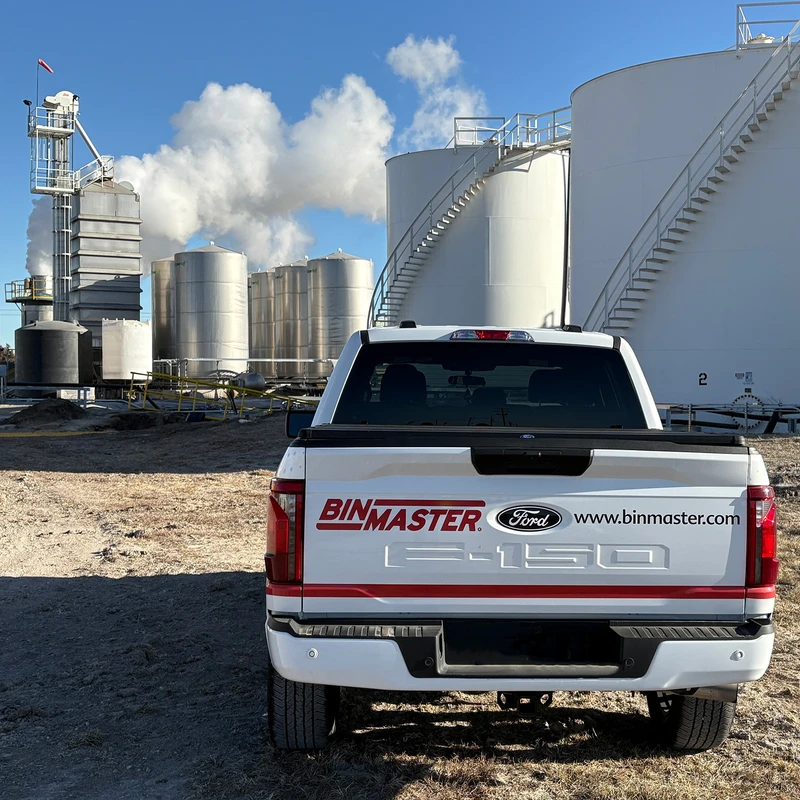 BinMaster truck is parked at a plant where level sensors are installed; the future of inventory management begins with BinMaster