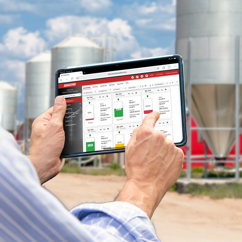 AgriView users can view levels within feed bins, grain storage silos, or chemical tanks on a mobile device or PC