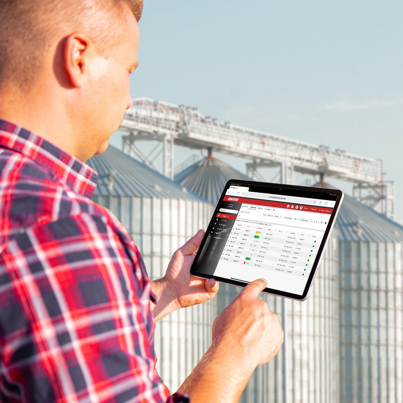 User views silo levels on BinView via a tablet, saving manual measurements and eliminating bin ladder climbing