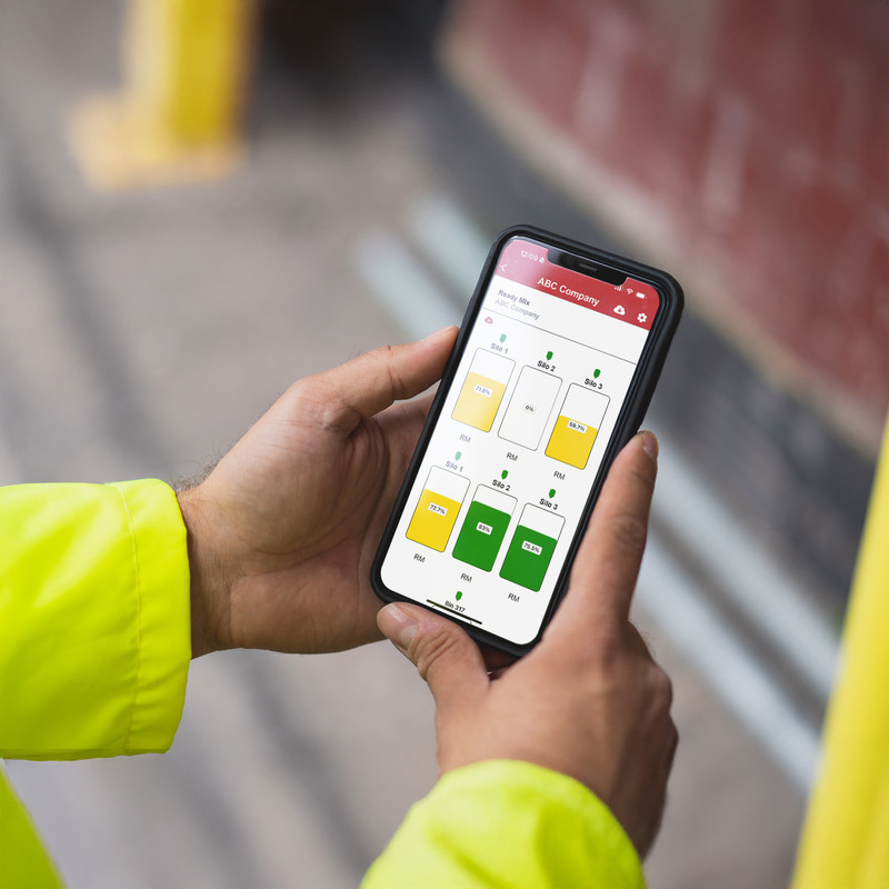 Plant manager views cement bin and aggregate silo levels on a phone from anywhere on the worksite or off-site