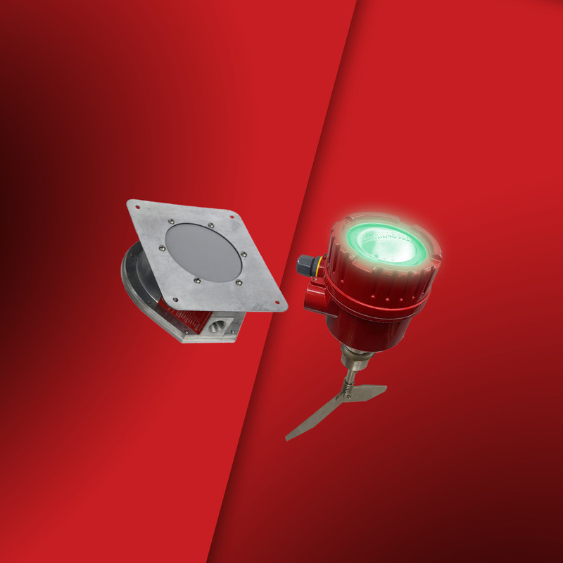 Diaphragm pressure switch sensor vs. BMRX rotary comparison; both are used for point-level detection in bulk storage environments