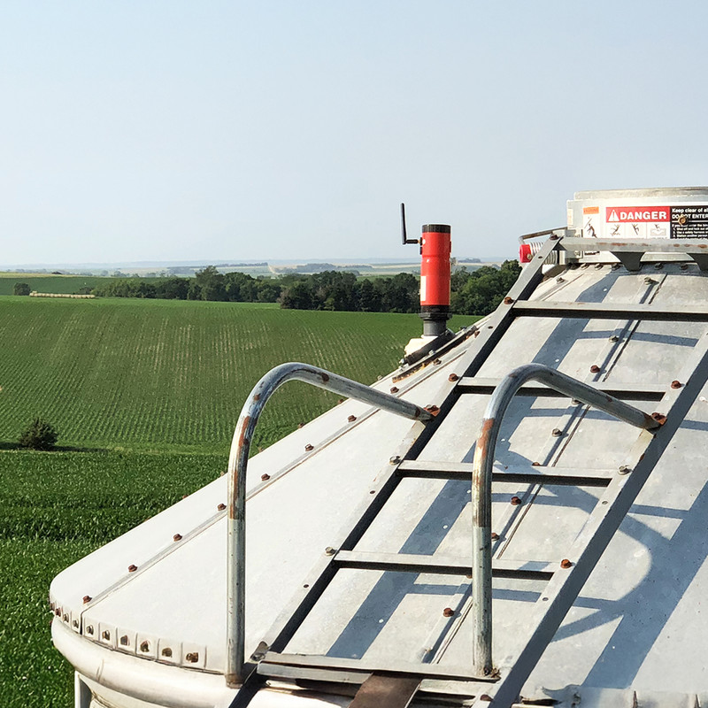 LL-100 laser sensors are mounted externally on top of a silo or mounted internally using a stainless-steel mounting bracket