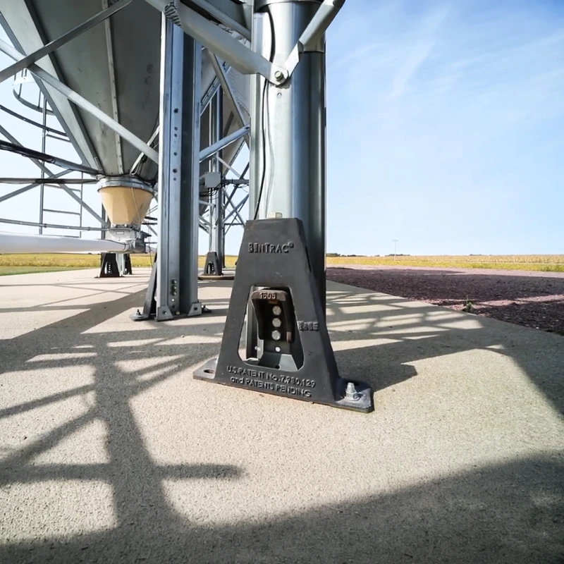 BinTrac patented A-Frame load cell installed on a livestock feed bin for accurate weight-based inventory measurement