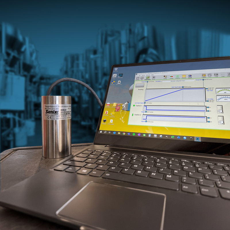 ToughSonic-100.50 sensors with the RS-485 format enable data networking groups, including "Group Control" and ultrasonic "SYNC" mode