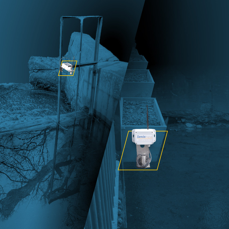 Two ToughSonic sensors installed over separate bodies of water, synchronized through SensorView software's SYNC mode
