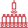Industrial automation icon: ultrasonic senses objects on a conveyor belt