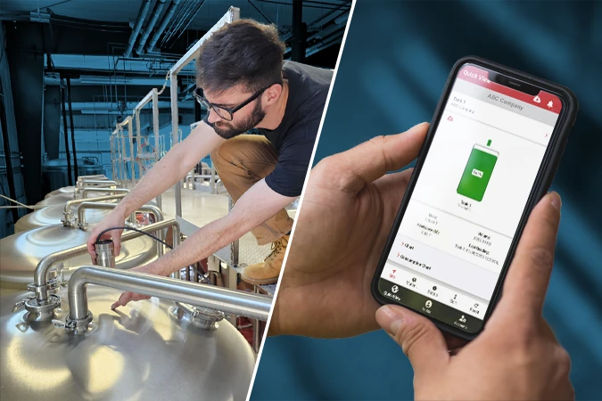Operator installs ToughSonic sensor, then tracks inventory on BinCloud on phone
