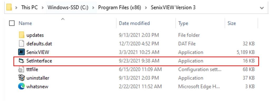 The file path and location after downloading and installing SetInterface.exe application