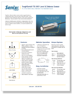 Senix ToughSonic TS-30S1 Sensor Data Sheet