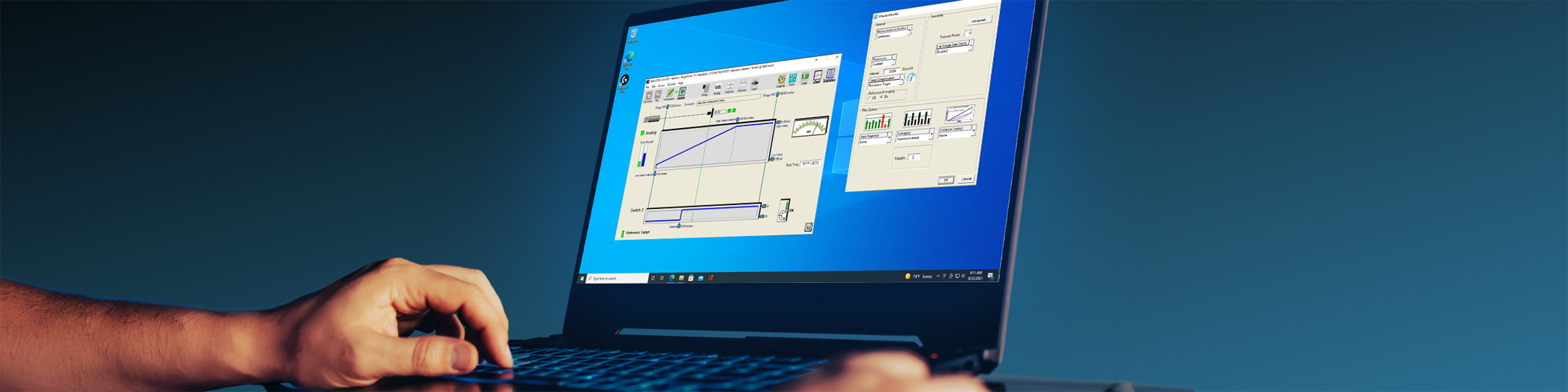 SensorView ultrasonic sensor configuration software, accessible on a PC