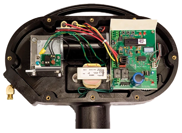 The electrical components of the SmartBob sensor include a rugged motor, removable wire terminals, and test button