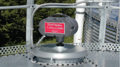 SmartBob sensor is mounted atop a polymer manufacturing storage vessel to measure polystyrene