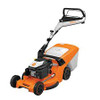 Stihl RM 453 V lawn mower in action on residential lawn