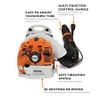 Stihl BR 450 backpack blower clearing heavy leaves in large yard Stihl BR 450 backpack blower clearing heavy leaves in large yard