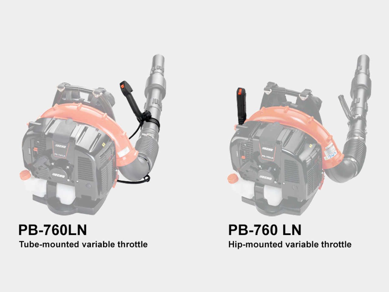 Close-up of Echo PB-760 backpack blower with tube-mounted throttle