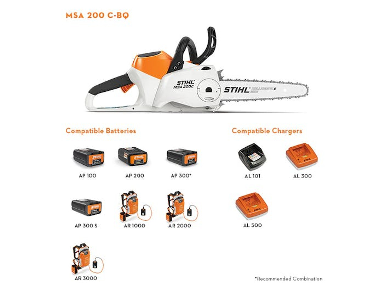 STIHL CHAINSAW MSA 200 C-B W/10" BAR W/O BATTERY AND CHARGER