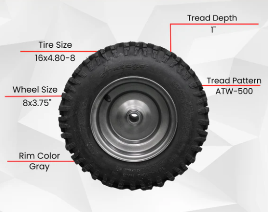 Ariens 07101208 – 16×4.8-8 DIFF T2 OEM Right Hand Tire & Wheel Assembly