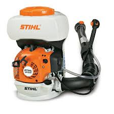 Stihl SR 200 backpack sprayer applying pesticide in garden