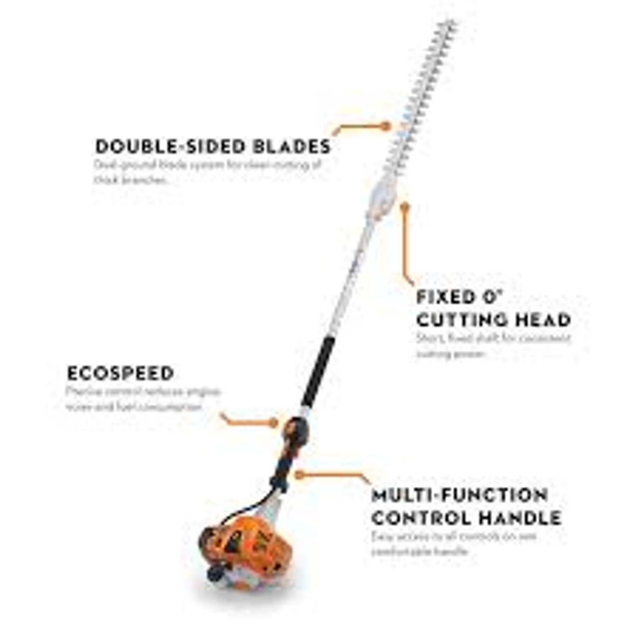 Stihl HL 91 K long-reach hedge trimmer cutting dense hedge rows