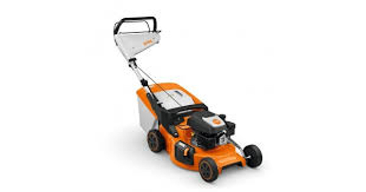 Stihl RM 453 T self-propelled lawn mower on residential lawn