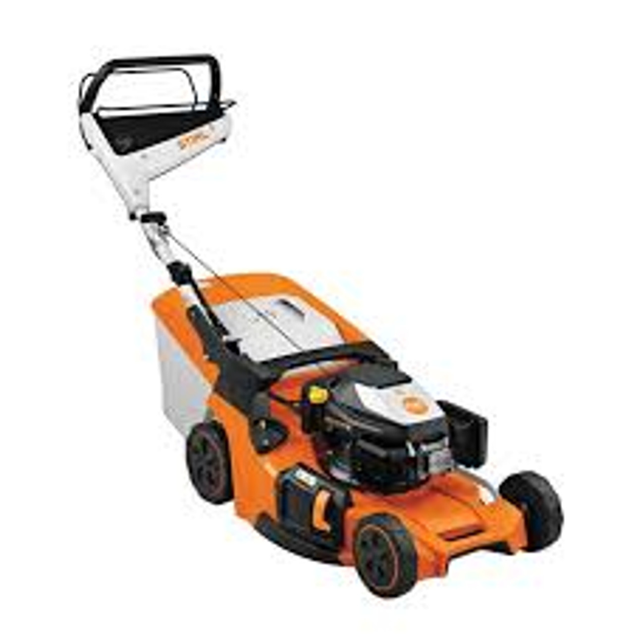 Homeowner mowing lawn with Stihl RM 453 T mower