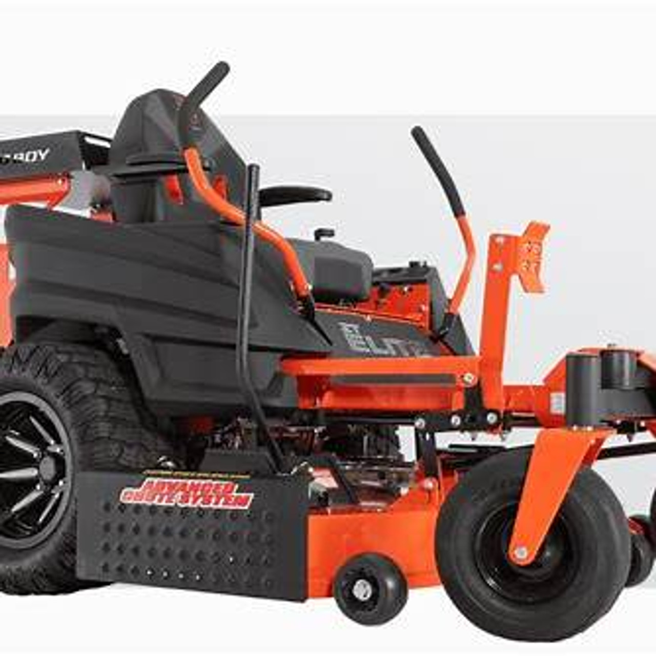 Bad Boy Outlaw 54″ mower with ACS 54″ Outlaw chute system in blocked position