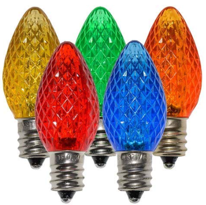 LED C7 Transparent - Faceted Polycarbonate 25PK - Multi