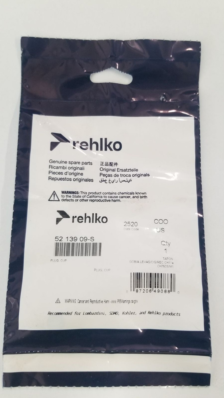 Kohler 52 139 09-S - Cup Plug OEM