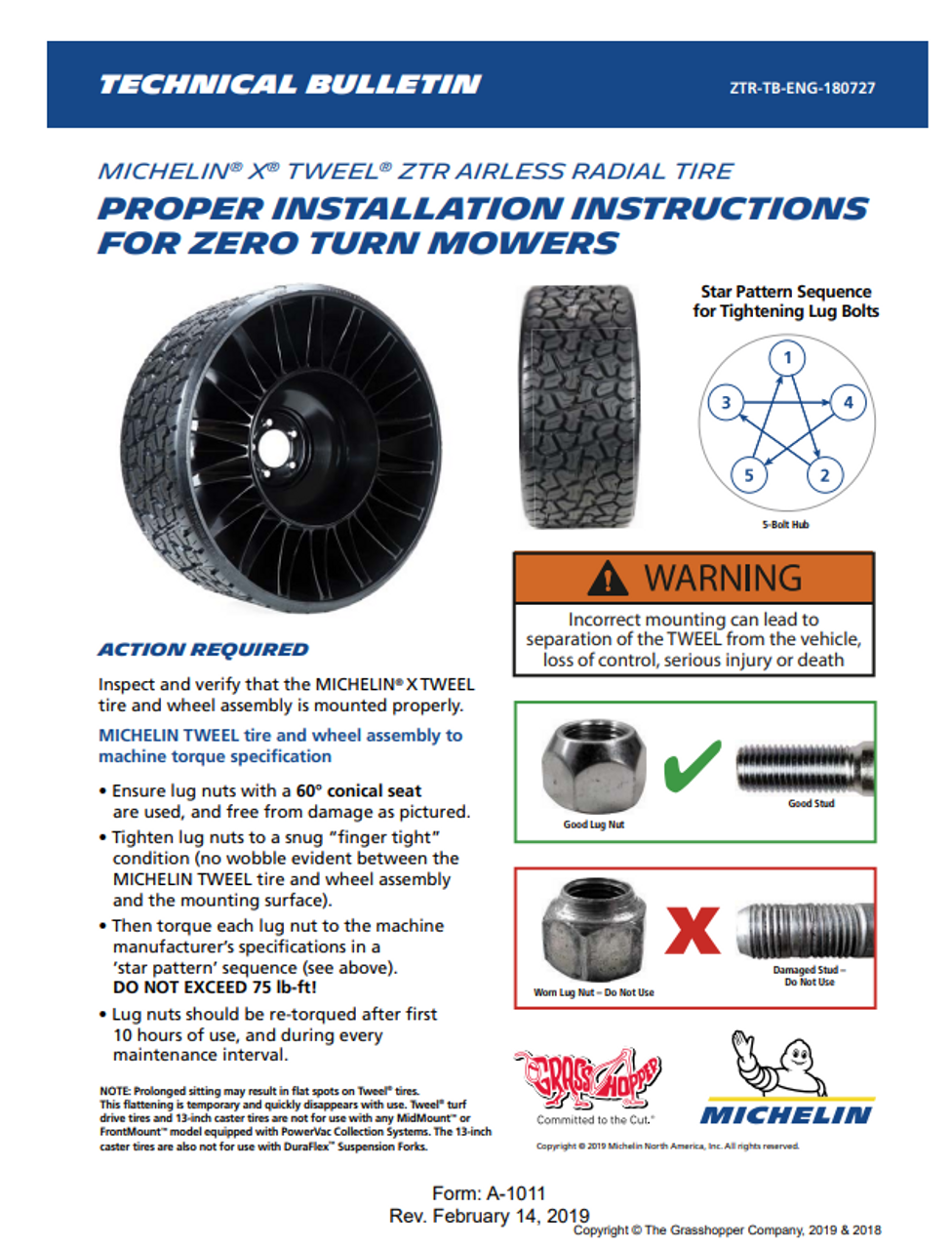 GRASSHOPPER 483975 - WHEEL&TIRE 24x12x12 AIRLESS TWEEL