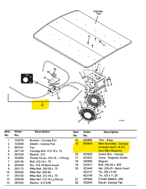 Grasshopper 605840 Wire Assembly - Canopy