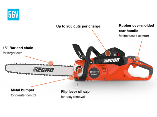 Echo DCS-5000-18 – 56V eFORCE 18″ Rear Handle Battery Chainsaw Includes Battery&Charger