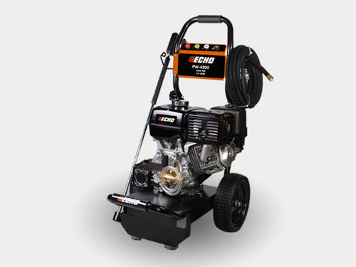 Close-up of Echo PW-4200 with 389cc engine and 50-foot steel-braided hose