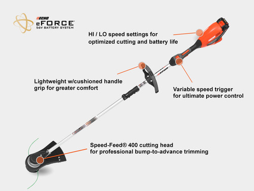 Echo DSRM-2100 cordless string trimmer cutting grass in backyard Echo DSRM-2100 cordless string trimmer cutting grass in backyard